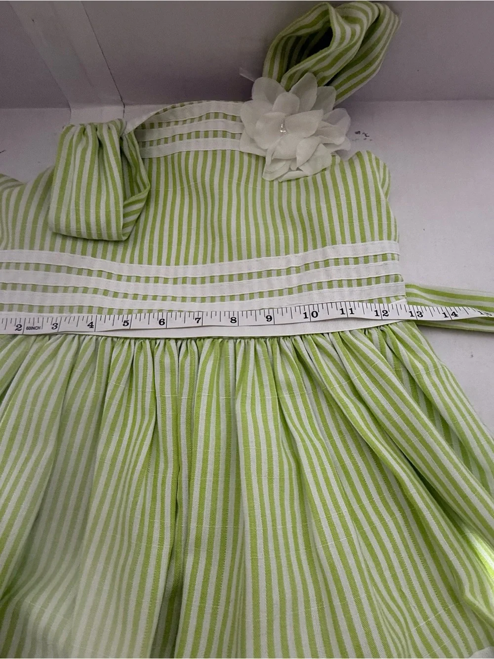 Bonnie Jean Sz 10 Green And White Stripped Dress